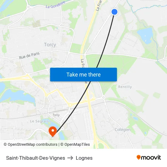 Saint-Thibault-Des-Vignes to Lognes map