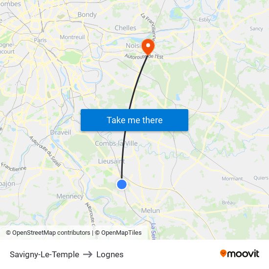 Savigny-Le-Temple to Lognes map