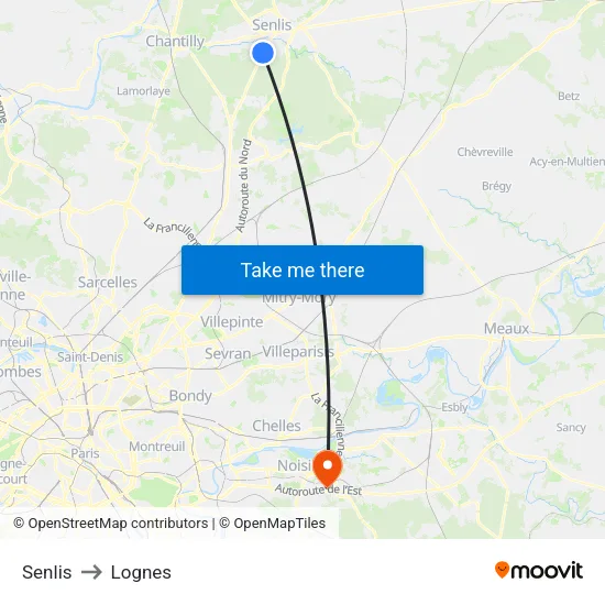 Senlis to Lognes map
