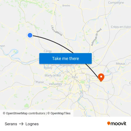 Serans to Lognes map