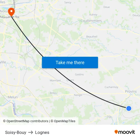 Soisy-Bouy to Lognes map
