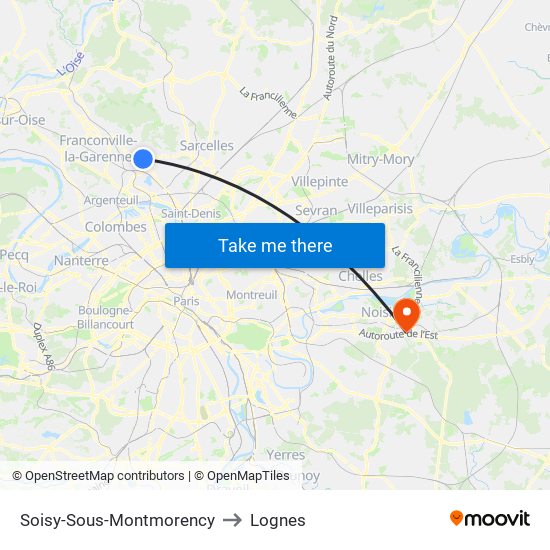 Soisy-Sous-Montmorency to Lognes map
