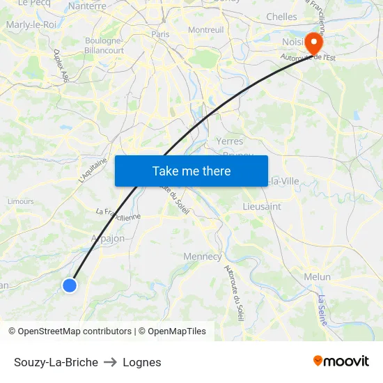 Souzy-La-Briche to Lognes map