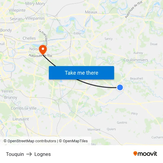 Touquin to Lognes map
