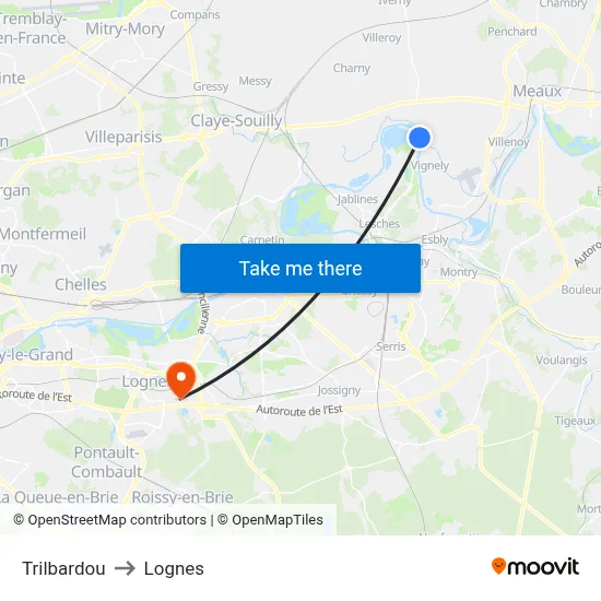Trilbardou to Lognes map