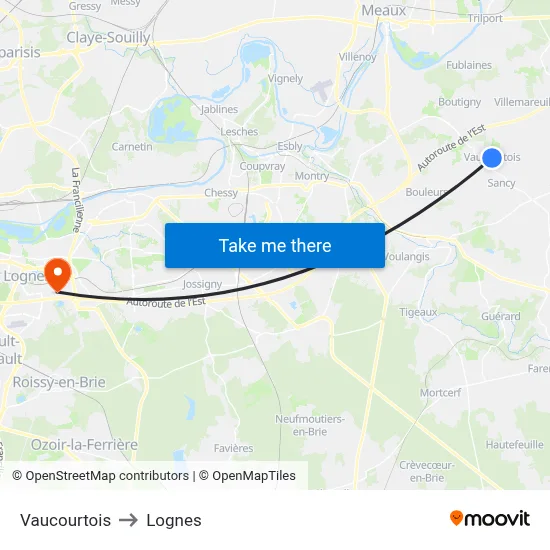 Vaucourtois to Lognes map
