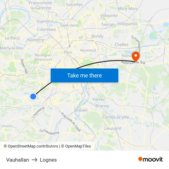 Vauhallan to Lognes map