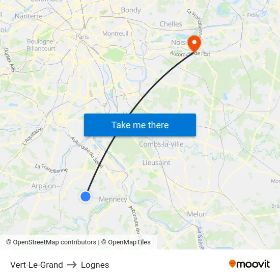 Vert-Le-Grand to Lognes map