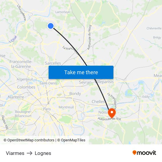 Viarmes to Lognes map