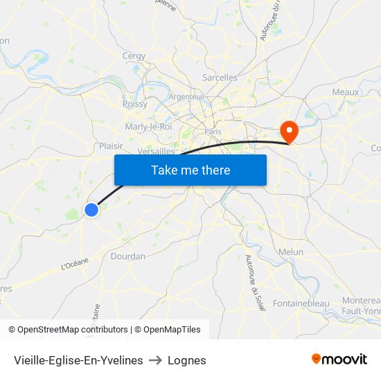 Vieille-Eglise-En-Yvelines to Lognes map