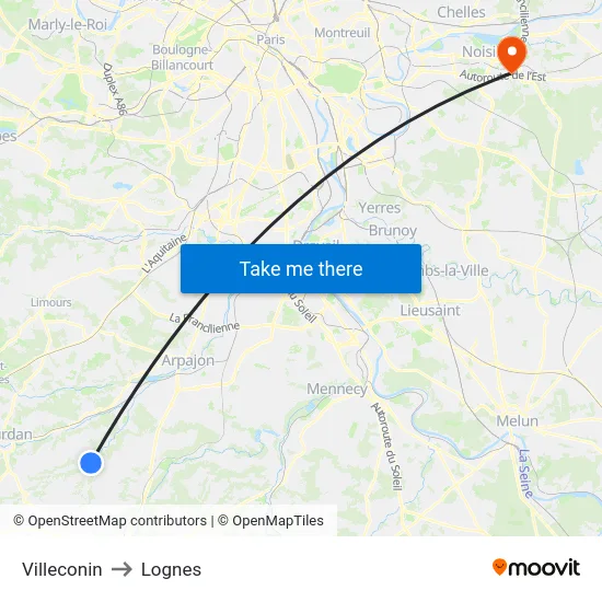 Villeconin to Lognes map
