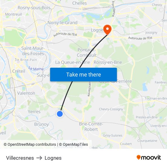 Villecresnes to Lognes map