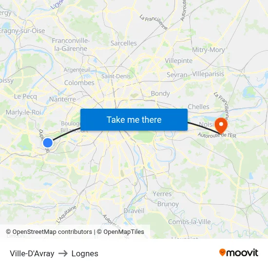 Ville-D'Avray to Lognes map