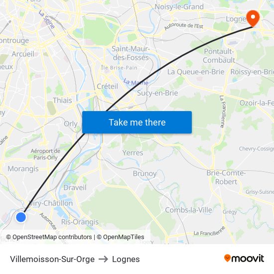 Villemoisson-Sur-Orge to Lognes map