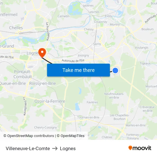 Villeneuve-Le-Comte to Lognes map
