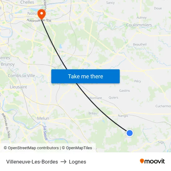 Villeneuve-Les-Bordes to Lognes map