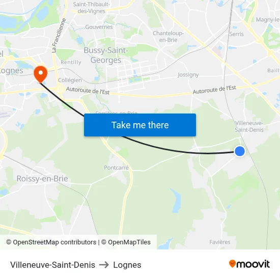 Villeneuve-Saint-Denis to Lognes map