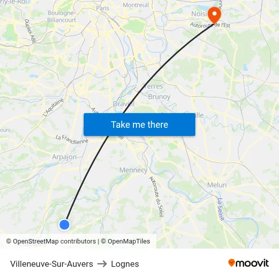 Villeneuve-Sur-Auvers to Lognes map