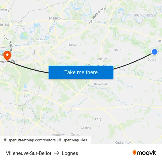 Villeneuve-Sur-Bellot to Lognes map