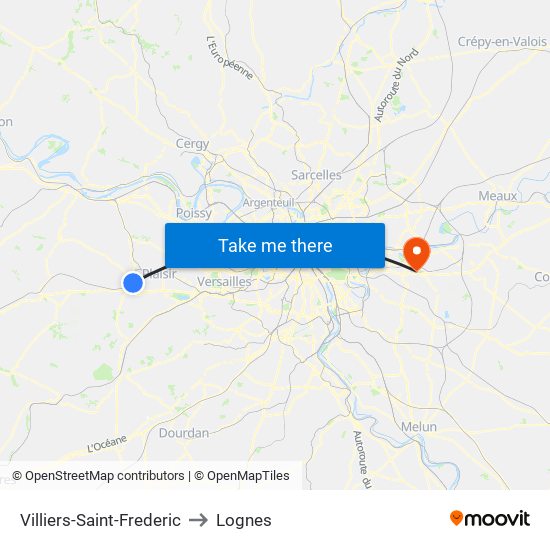 Villiers-Saint-Frederic to Lognes map
