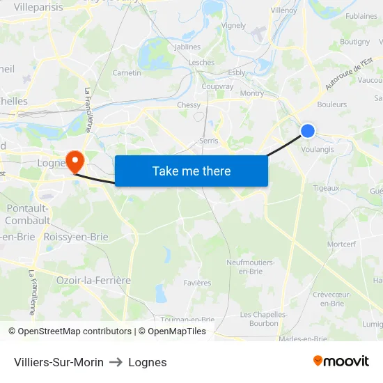 Villiers-Sur-Morin to Lognes map
