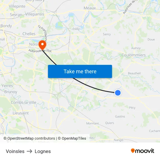 Voinsles to Lognes map