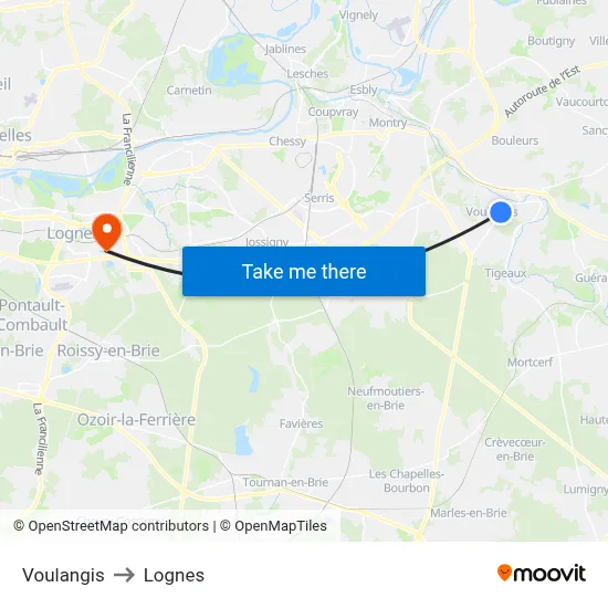 Voulangis to Lognes map