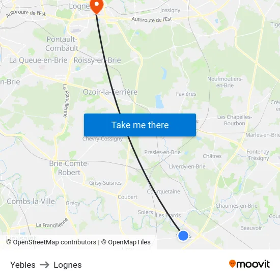 Yebles to Lognes map