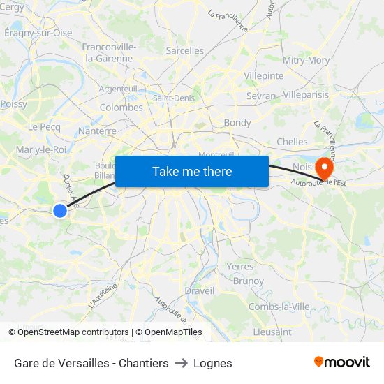 Gare de Versailles - Chantiers to Lognes map