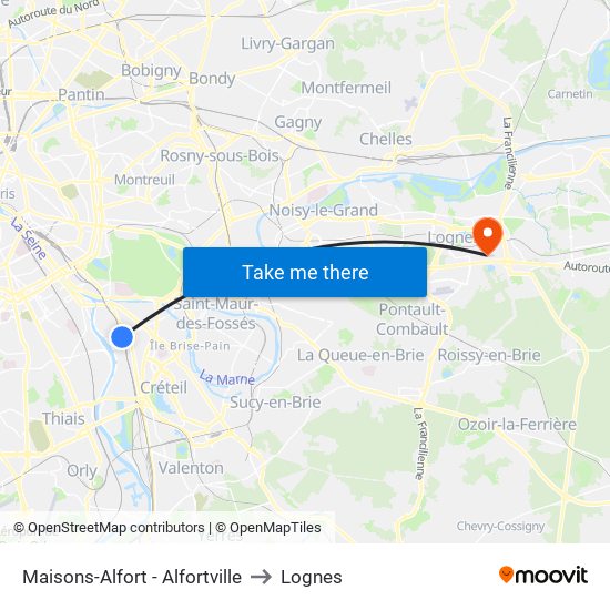 Maisons-Alfort - Alfortville to Lognes map