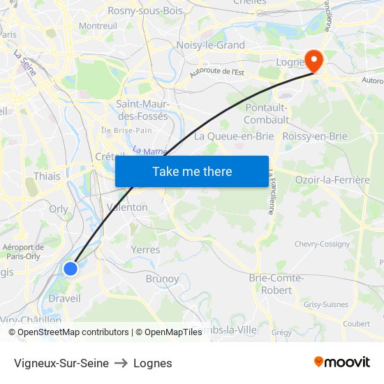 Vigneux-Sur-Seine to Lognes map