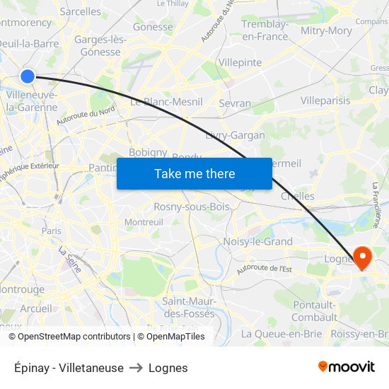 Épinay - Villetaneuse to Lognes map