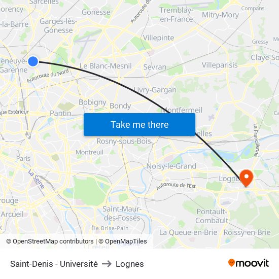 Saint-Denis - Université to Lognes map