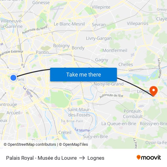 Palais Royal - Musée du Louvre to Lognes map