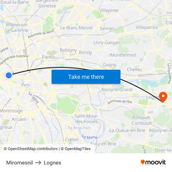 Miromesnil to Lognes map