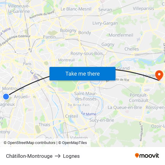 Châtillon-Montrouge to Lognes map