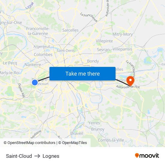 Saint-Cloud to Lognes map