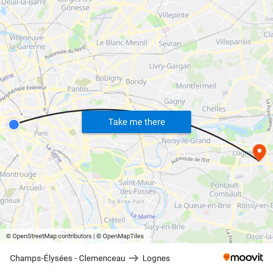 Champs-Élysées - Clemenceau to Lognes map