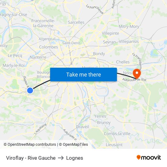 Viroflay - Rive Gauche to Lognes map