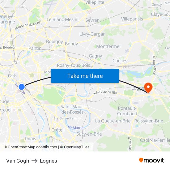 Van Gogh to Lognes map