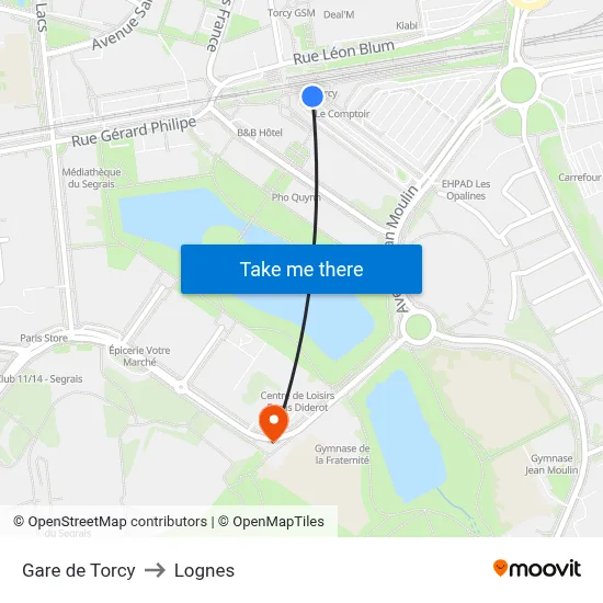 Gare de Torcy to Lognes map