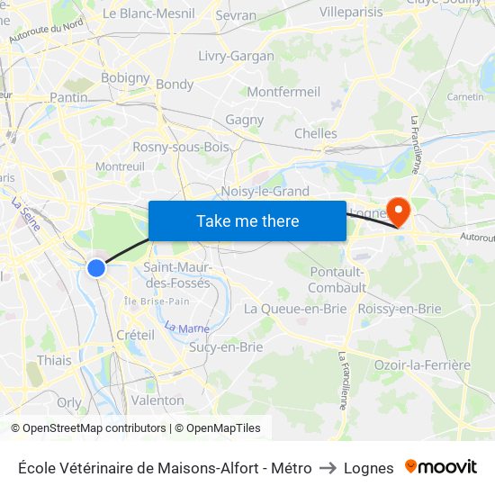 École Vétérinaire de Maisons-Alfort - Métro to Lognes map