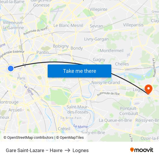 Gare Saint-Lazare – Havre to Lognes map