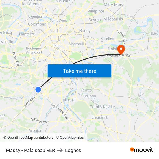 Massy - Palaiseau RER to Lognes map