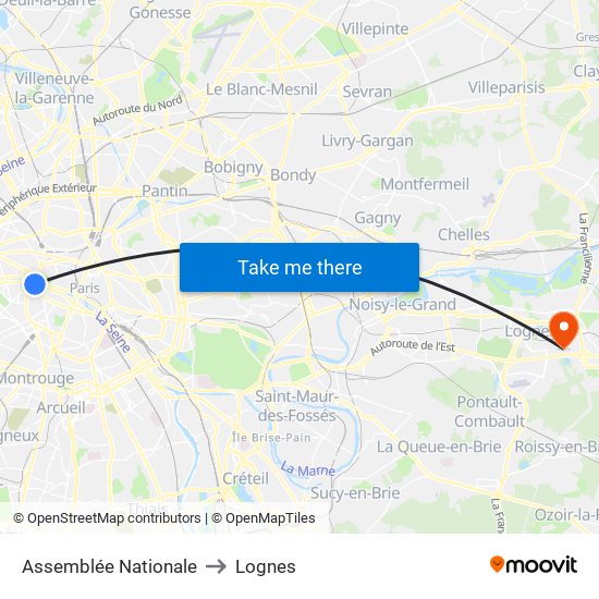 Assemblée Nationale to Lognes map