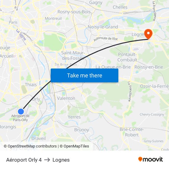 Aéroport Orly 4 to Lognes map