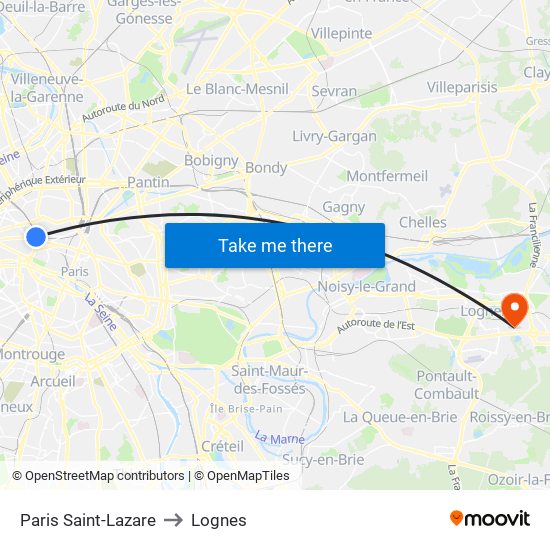 Paris Saint-Lazare to Lognes map