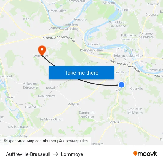 Auffreville-Brasseuil to Lommoye map