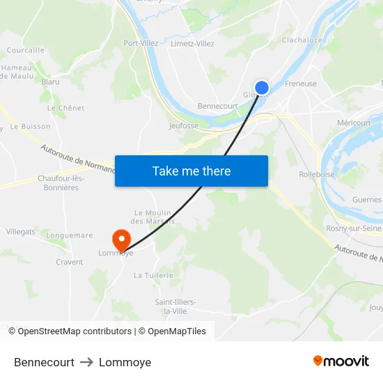 Bennecourt to Lommoye map