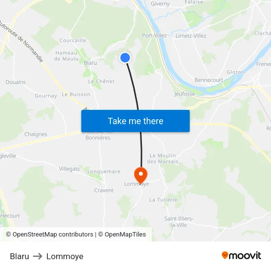 Blaru to Lommoye map